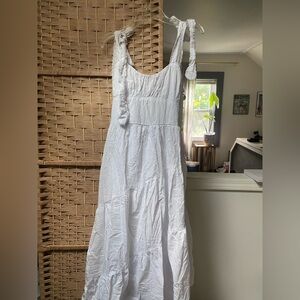 White Midi Tie Strap Dress